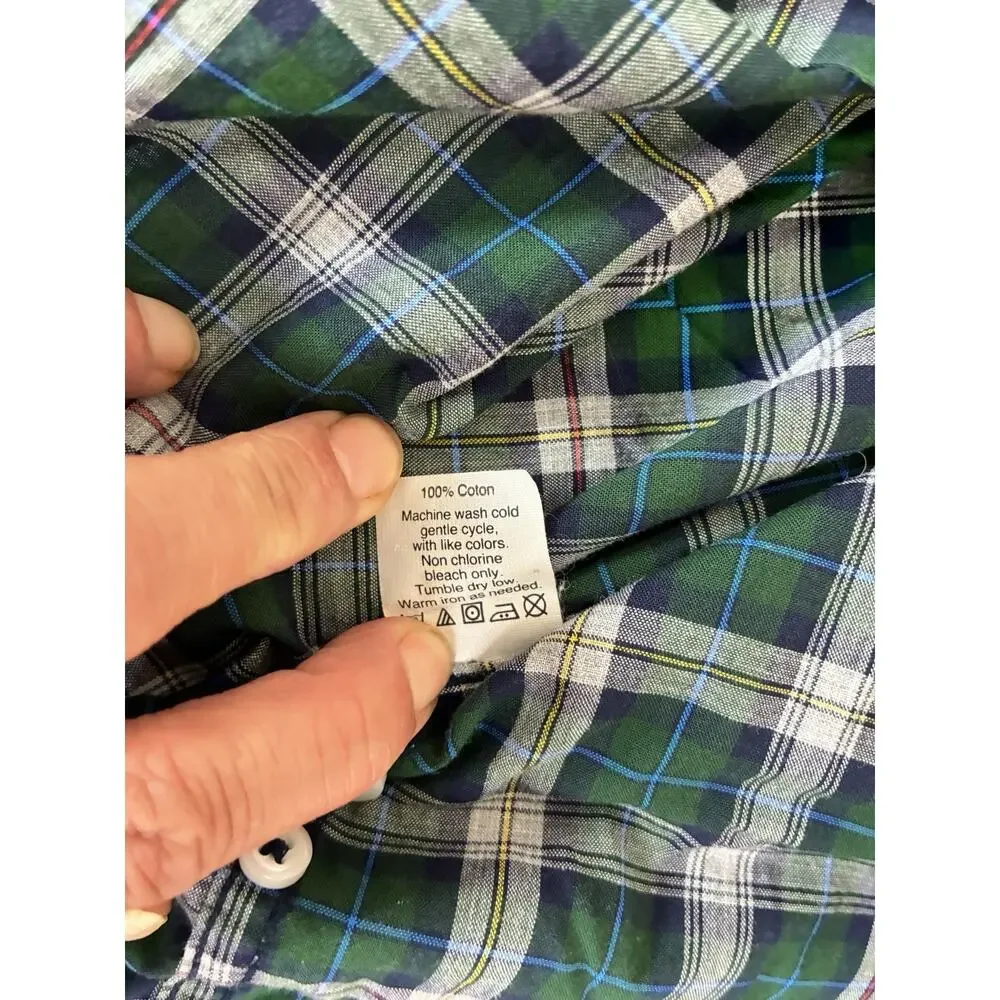 J. CREW Green Plaid Oxford Mens L 100% Heathered Cotton